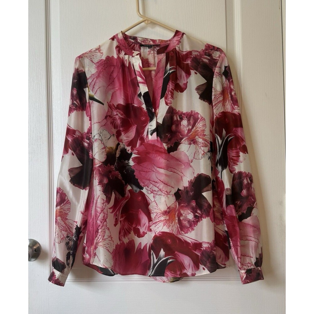 Lafayette 148 Women's Silk Blouse Floral Long Sleeve Size 8